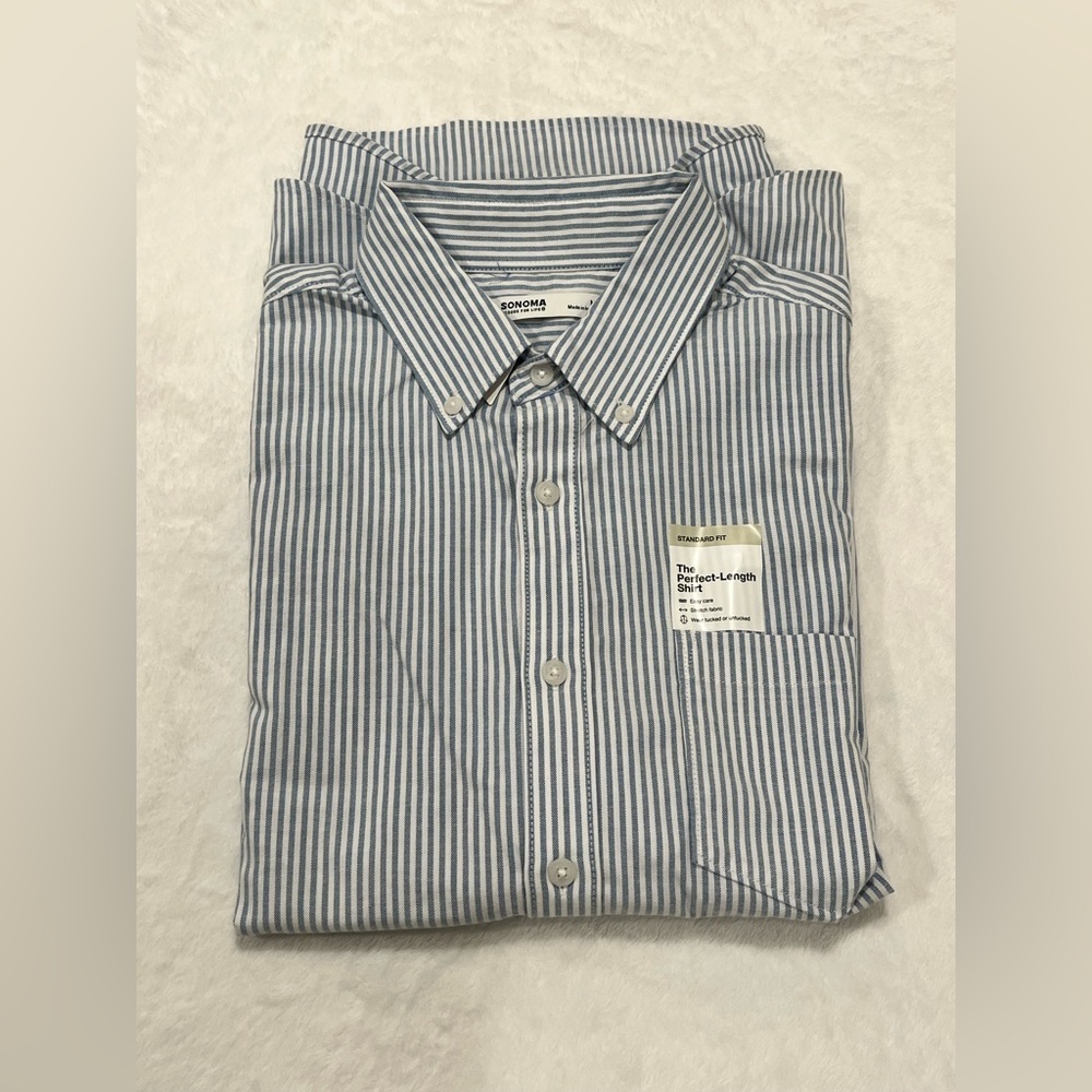 Men's Sonoma Goods For Life Long Sleeve Perfect Length Button-Down Shirt-Medium - Picture 1 of 8